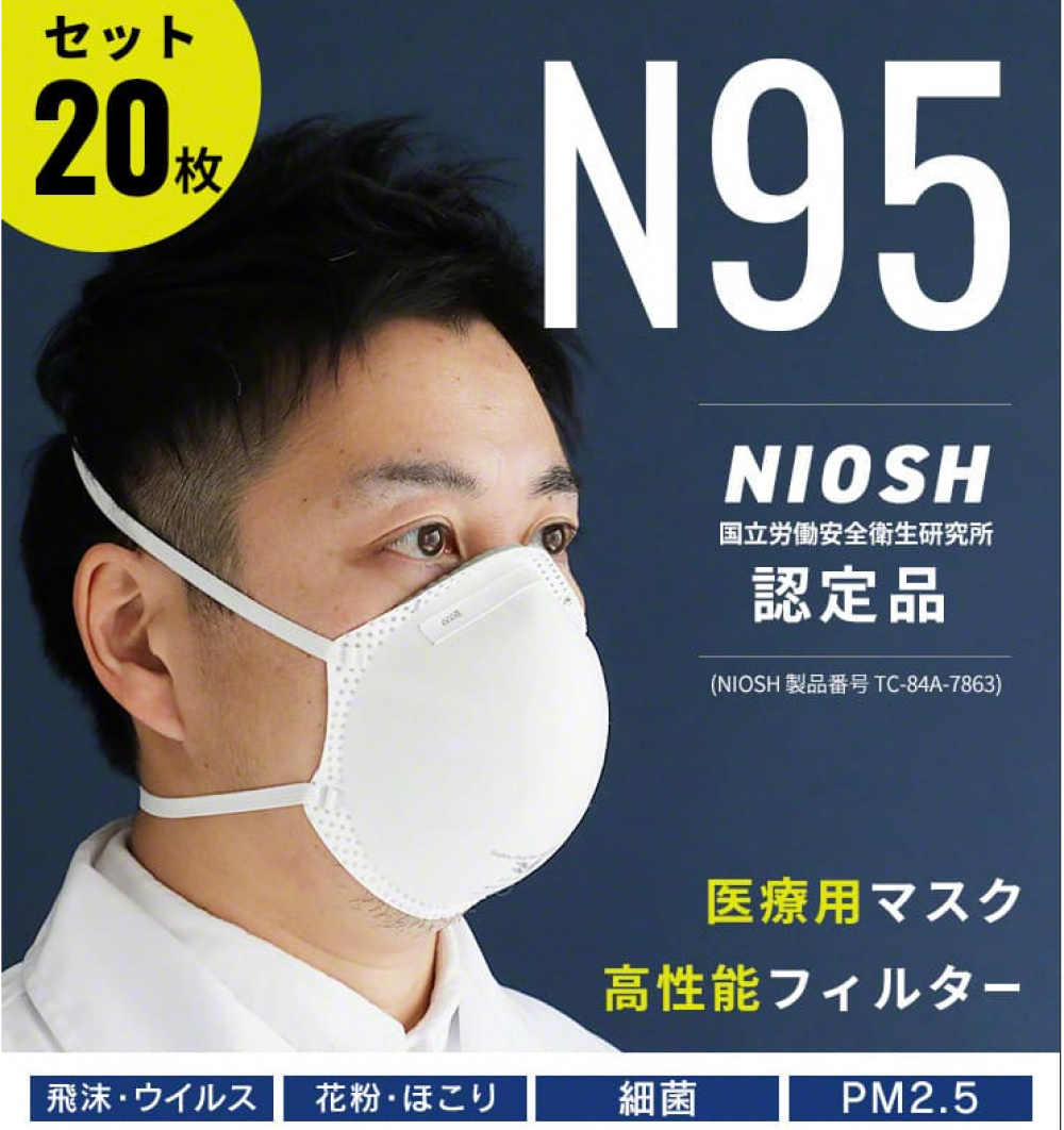 カップ型 NIOSH N95 マスク(20枚入り)　３Ｒ
